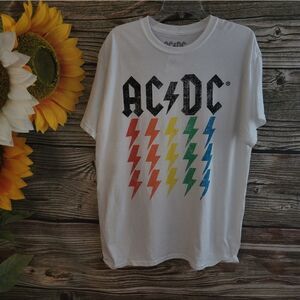 "AC DC" short Sleeve tee shirt Size: 1X white/Multicolored writing NWT